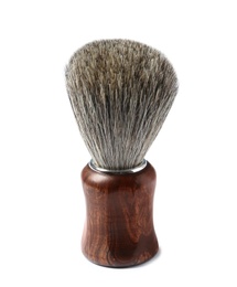 Shaving brush with wooden handle isolated on white