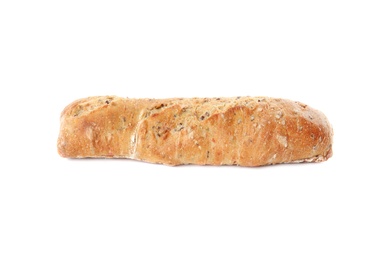 Tasty mini baguette isolated on white. Fresh bread