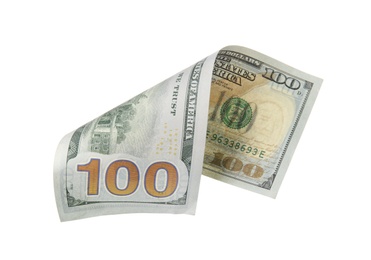 Photo of One hundred dollar banknote on white background. American national currency