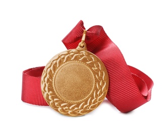 Gold medal with space for design on white background. Victory concept