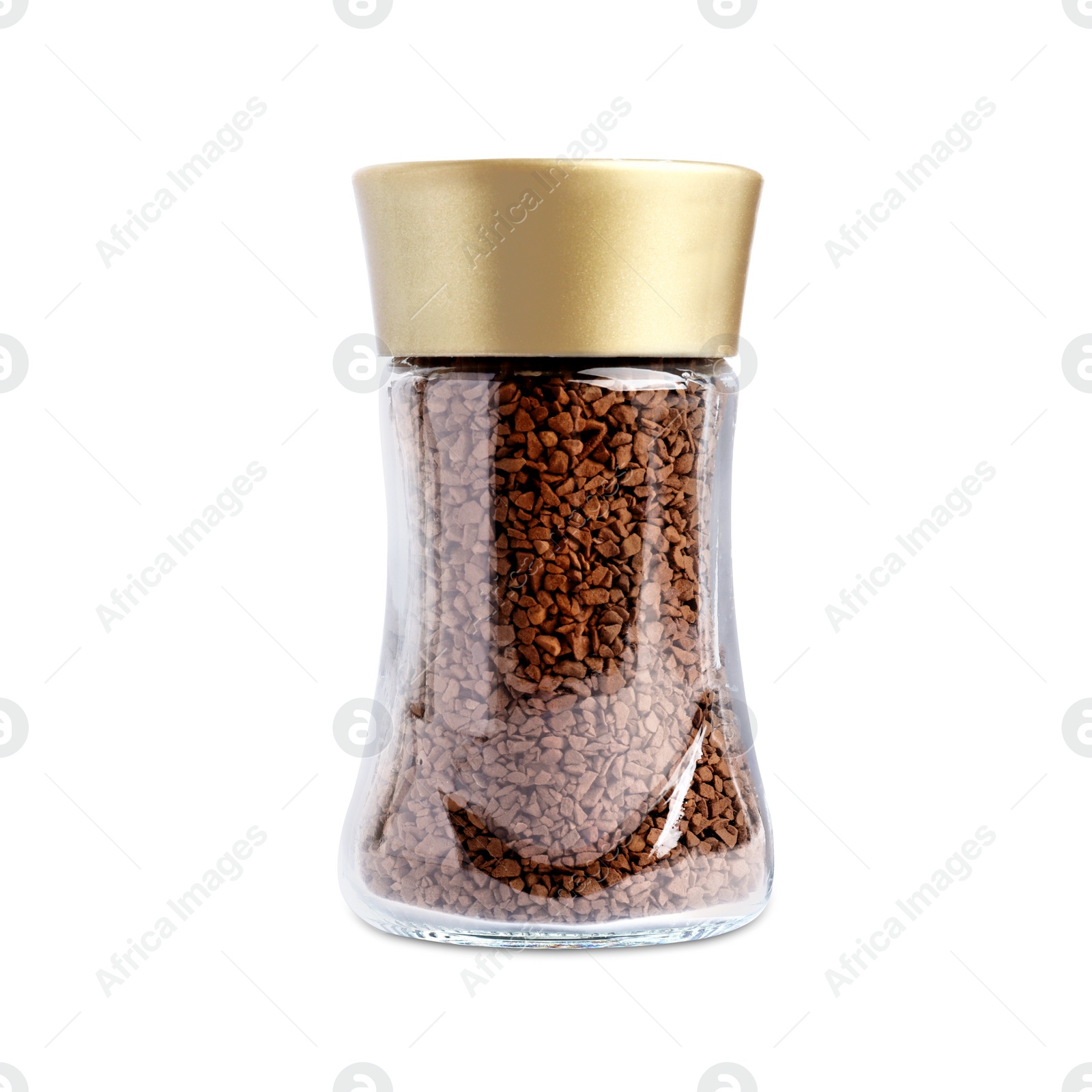 Photo of Glass jar of instant coffee isolated on white