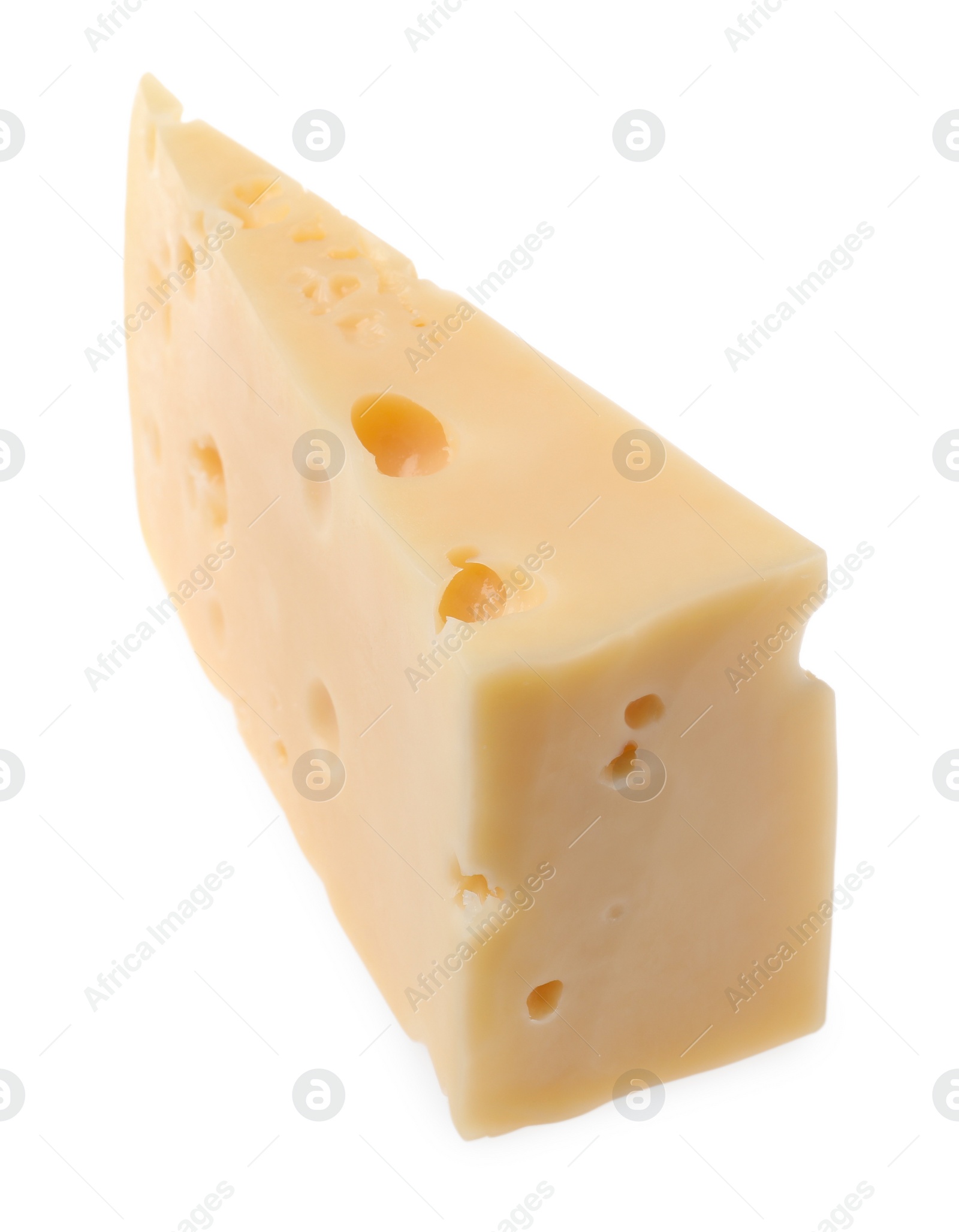 Photo of Piece of tasty cheese isolated on white