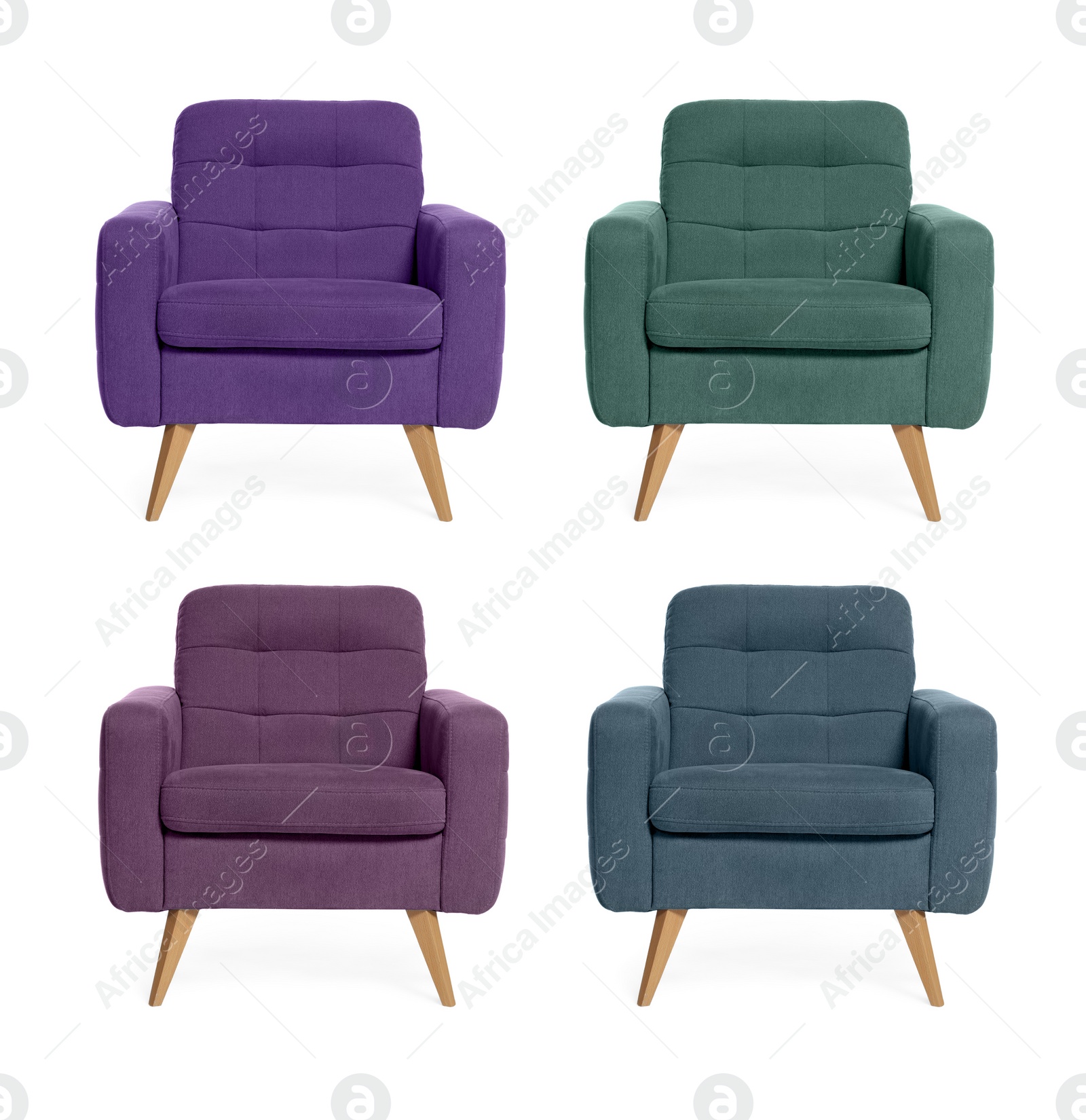 Image of Different colorful armchairs isolated on white, set