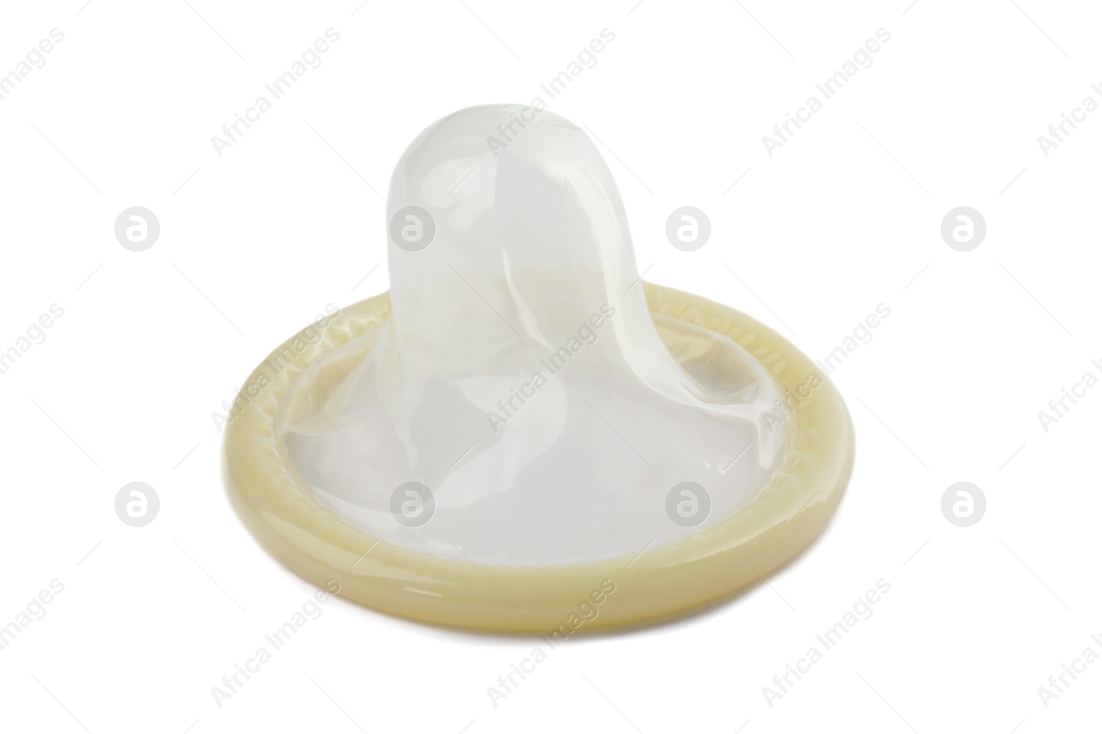 Photo of Unpacked condom isolated on white. Safe sex