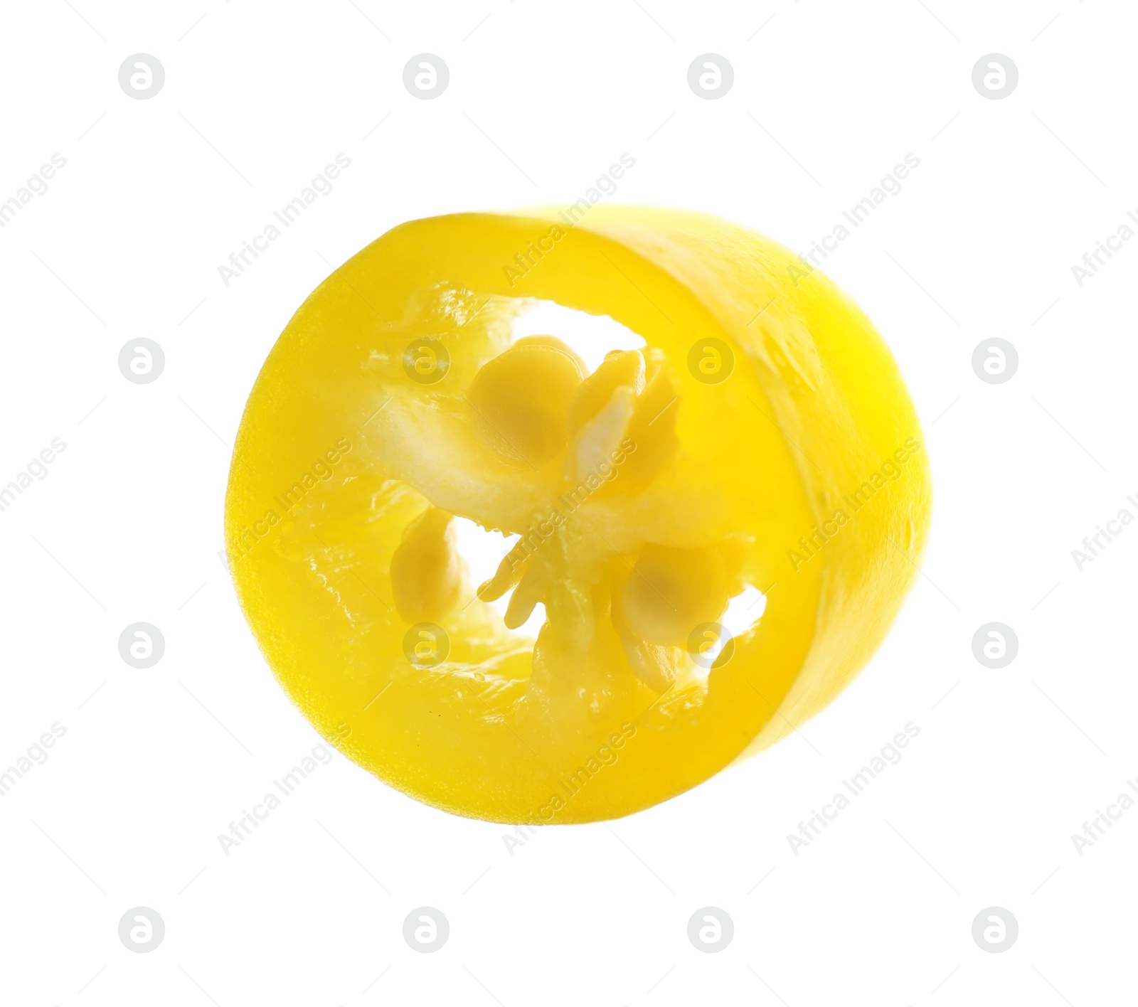 Photo of Piece of yellow hot chili pepper isolated on white