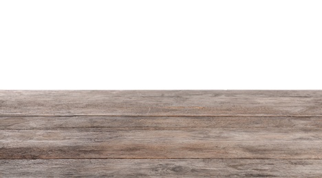 Photo of Empty wooden table on white background. Mockup for design