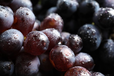 Photo of Bunch of fresh ripe juicy grapes as background, closeup