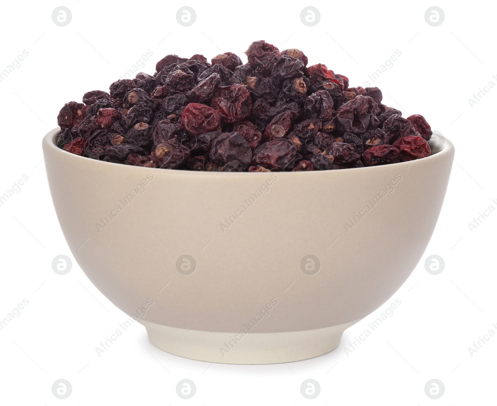 Photo of Bowl of tasty dried currants on white background