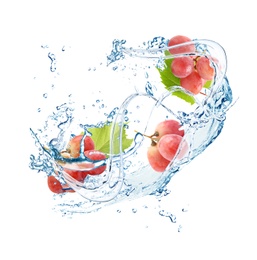 Image of Grapes with water splash on white background