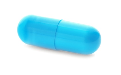 Photo of Blue capsule on white background