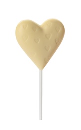 Heart shaped lollipop made of chocolate isolated on white