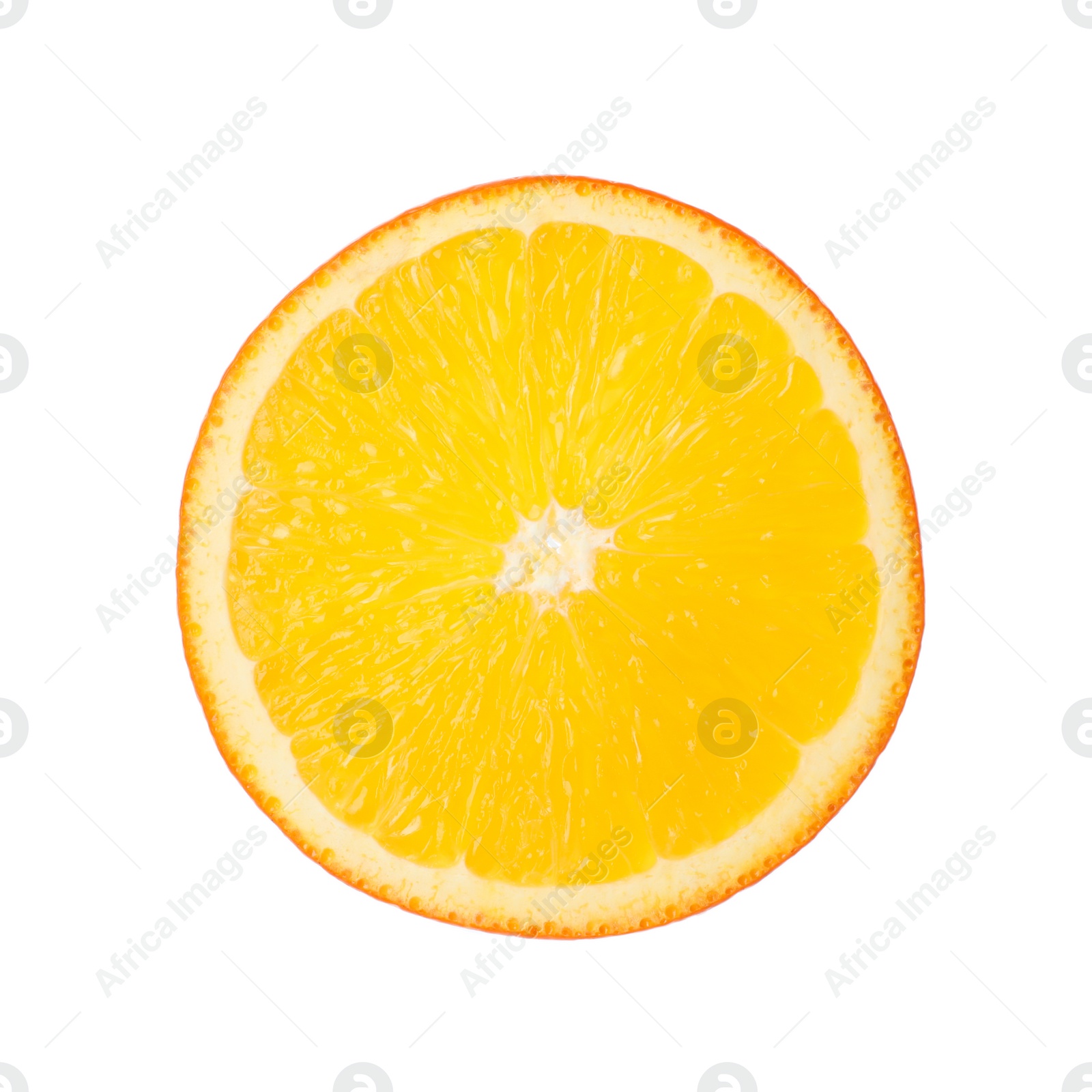 Photo of Fresh juicy orange slice isolated on white