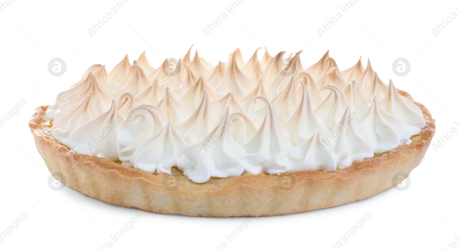 Photo of Delicious lemon meringue pie on white background