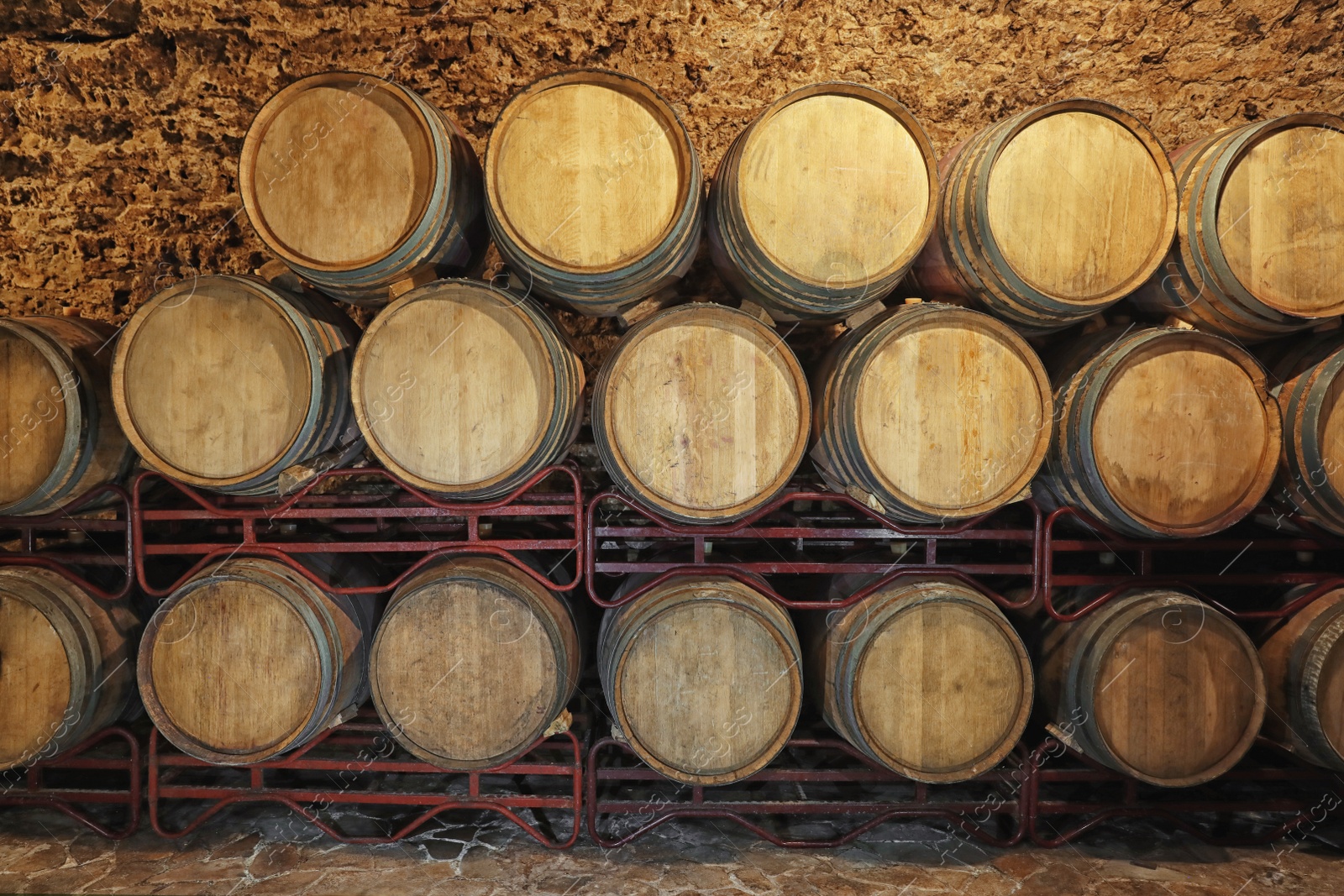 Photo of Wine cellar interior with large wooden barrels