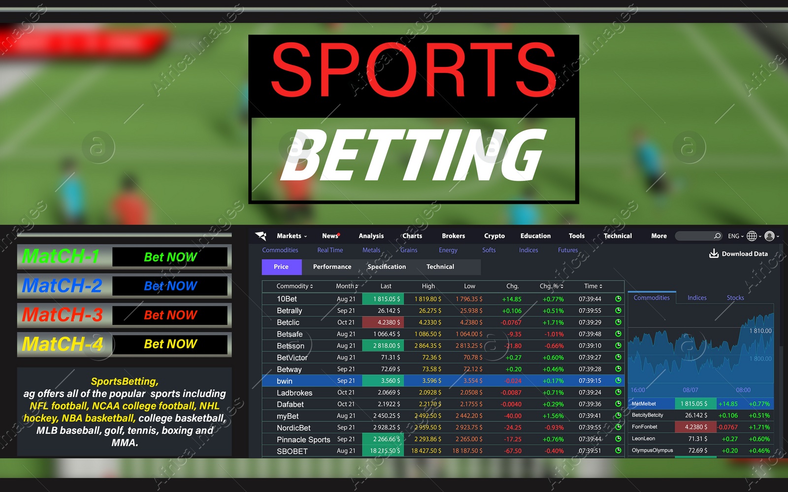 Illustration of Page of sports betting site with data