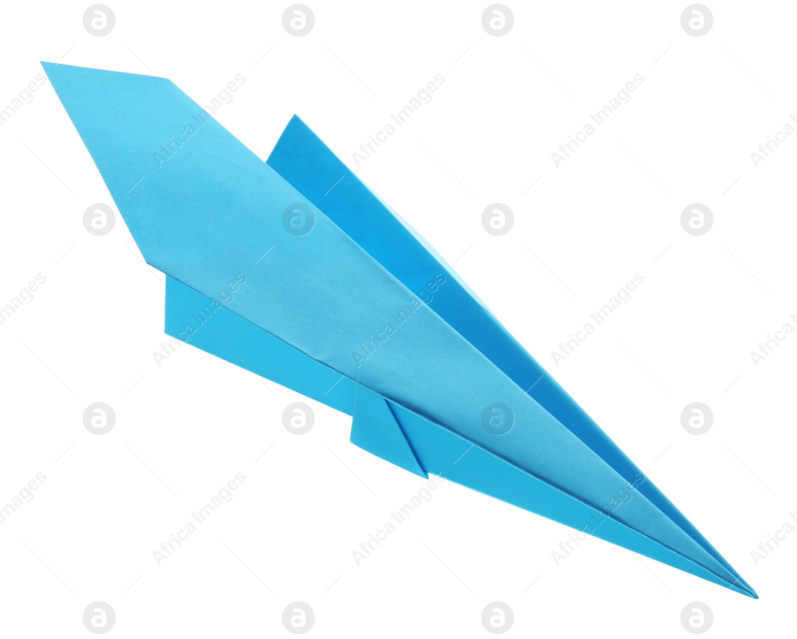 Photo of Handmade light blue paper plane isolated on white