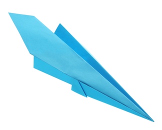 Handmade light blue paper plane isolated on white