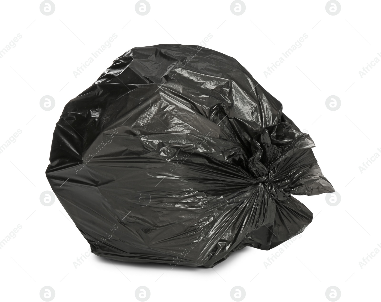 Photo of Black trash bag filled with garbage isolated on white