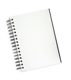 Photo of One notebook isolated on white, top view