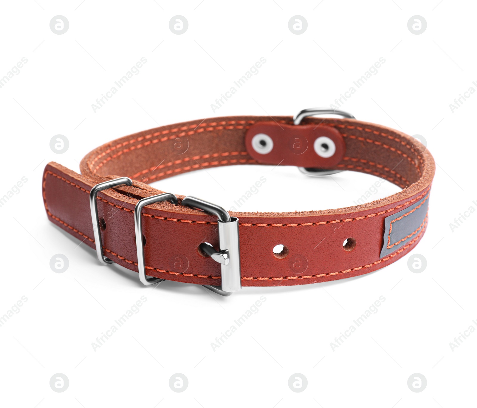 Photo of Brown leather dog collar isolated on white