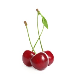 Delicious ripe sweet cherries on white background