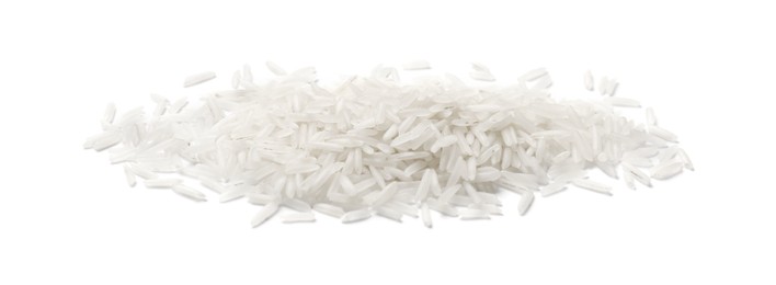 Photo of Pile of raw basmati rice isolated on white