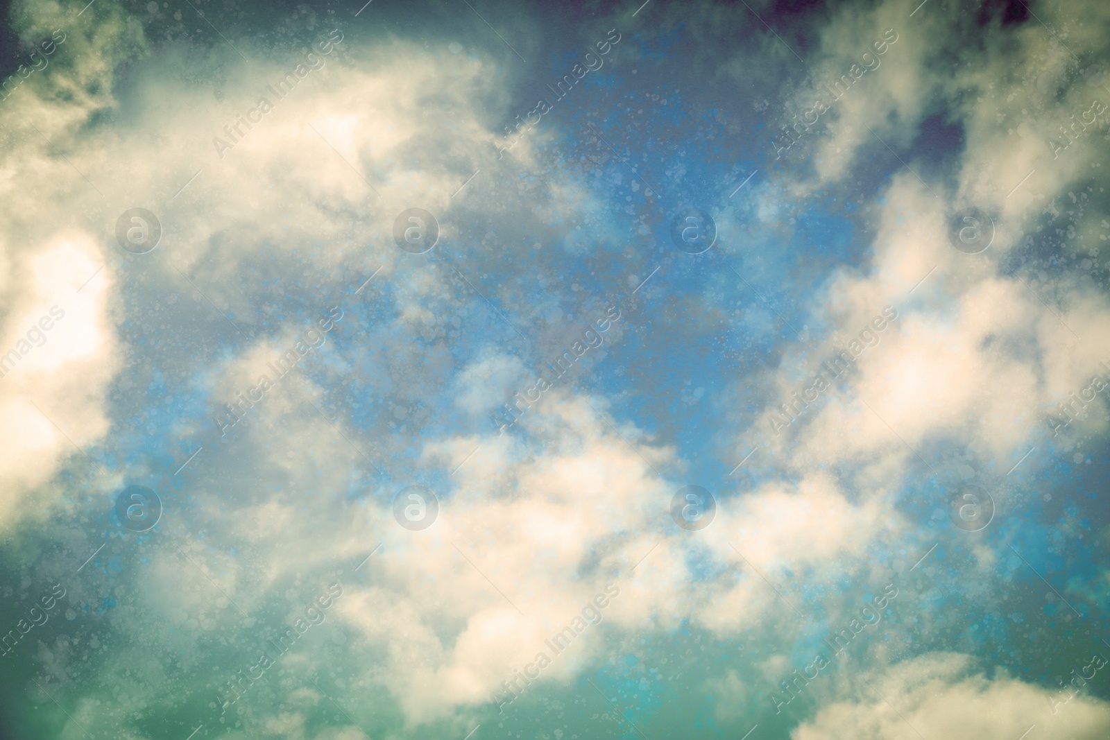 Image of View of beautiful sky with clouds. Retro style filter 