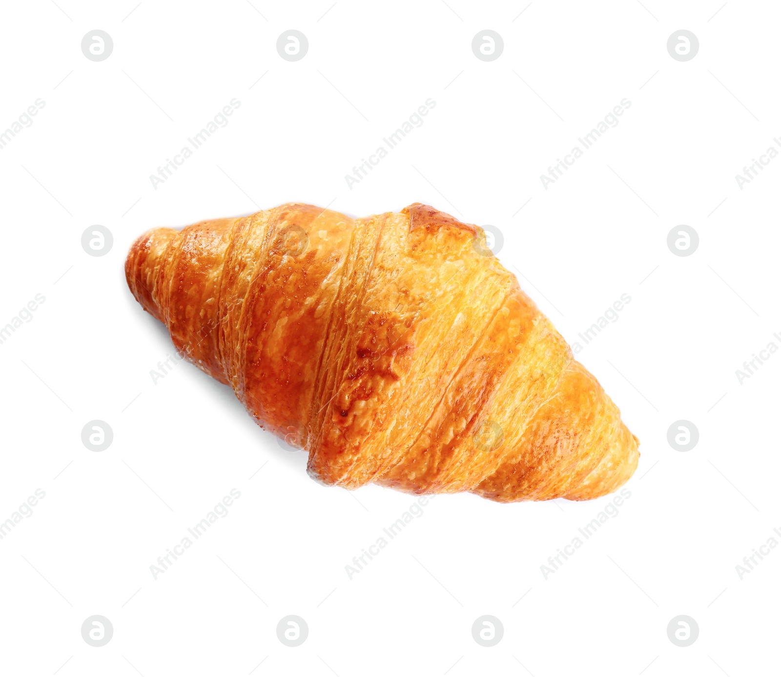 Photo of Fresh tasty croissant on white background, top view. French pastry