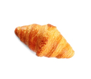 Photo of Fresh tasty croissant on white background, top view. French pastry