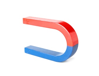 Photo of Red and blue horseshoe magnet isolated on white