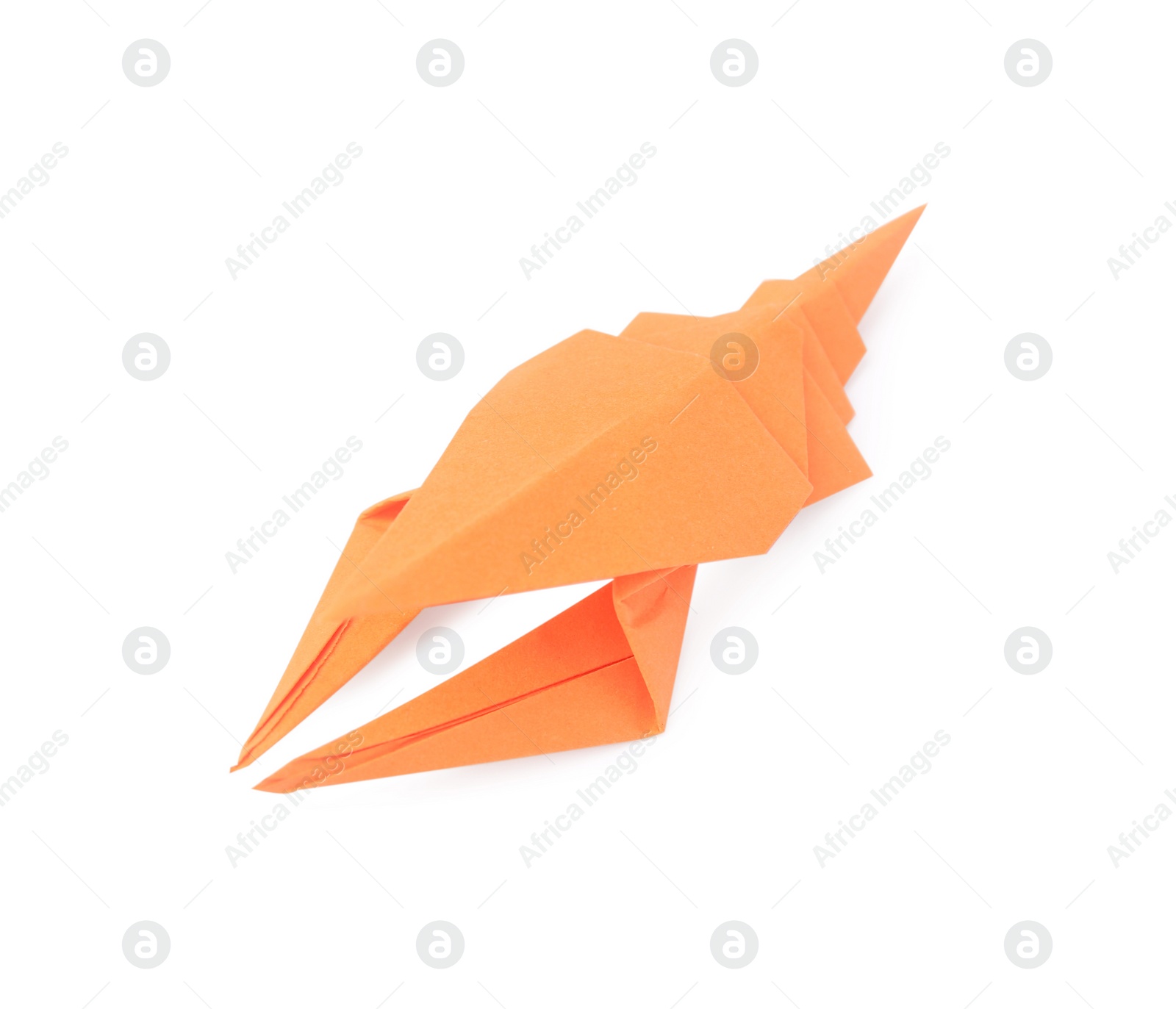 Photo of Origami art. Handmade orange paper crayfish on white background