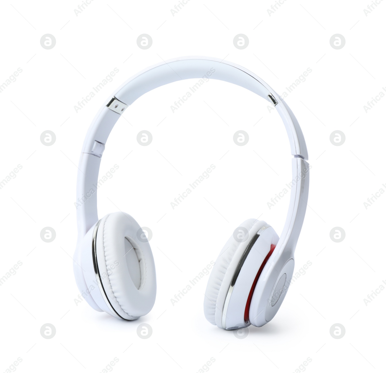 Photo of Stylish modern headphones with earmuffs on white background