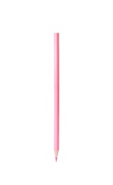 Photo of Pink wooden pencil on white background. School stationery