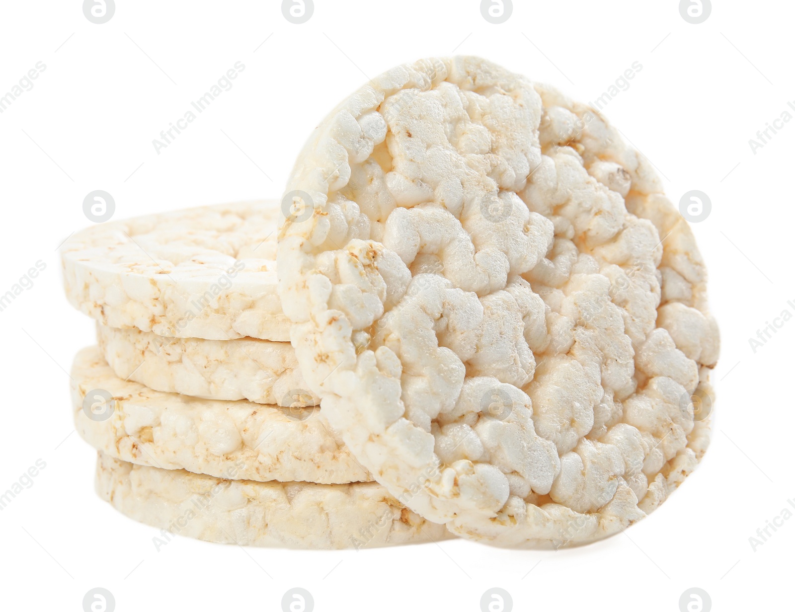Photo of Stack of puffed rice cakes isolated on white