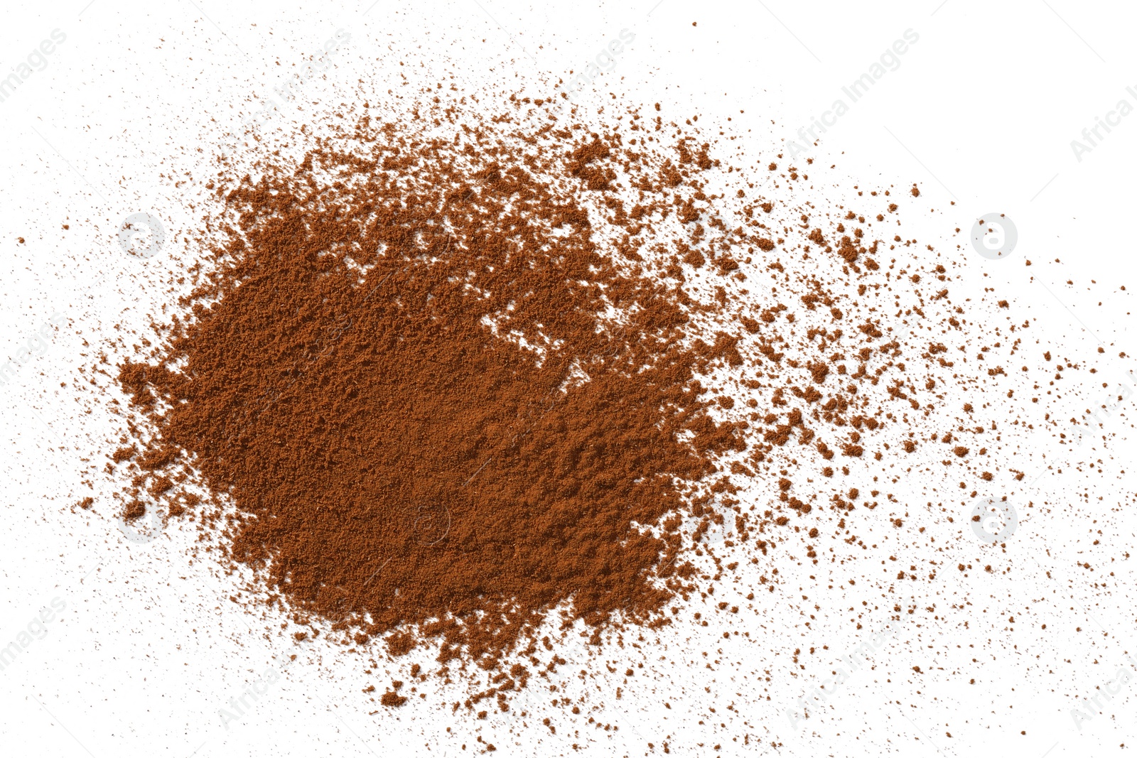 Photo of Dry aromatic cinnamon powder isolated on white, top view