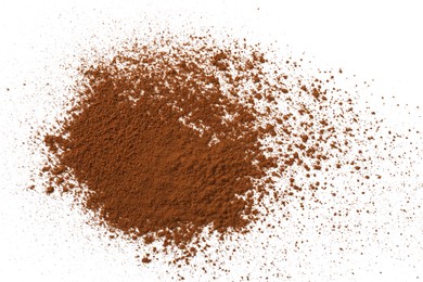 Photo of Dry aromatic cinnamon powder isolated on white, top view