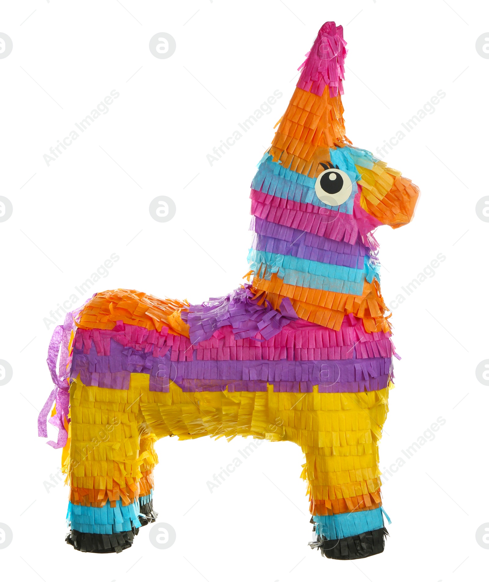 Photo of Bright colorful donkey pinata isolated on white