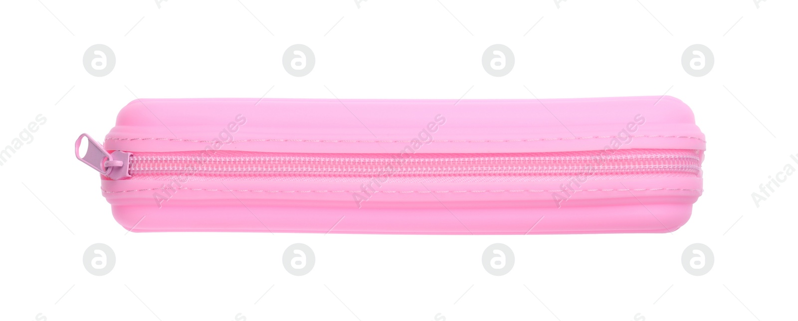 Photo of Color pencil case isolated on white. School stationery