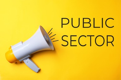 Image of Electronic megaphone and phrase PUBLIC SECTOR on yellow background
