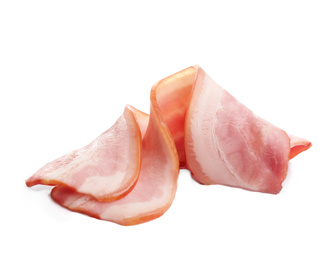 Image of Fresh raw bacon slices on white background