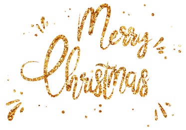 Illustration of Glittery golden text Merry Christmas on white background