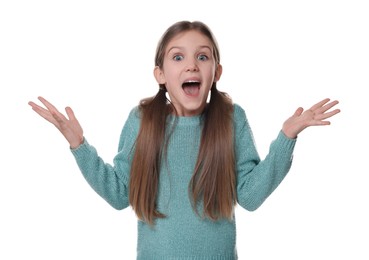 Photo of Portrait of surprised girl on white background
