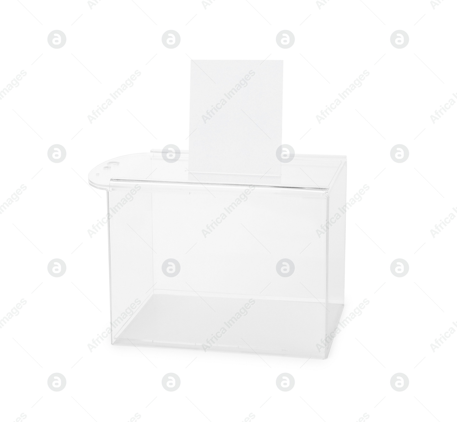 Photo of Transparent ballot box with vote isolated on white