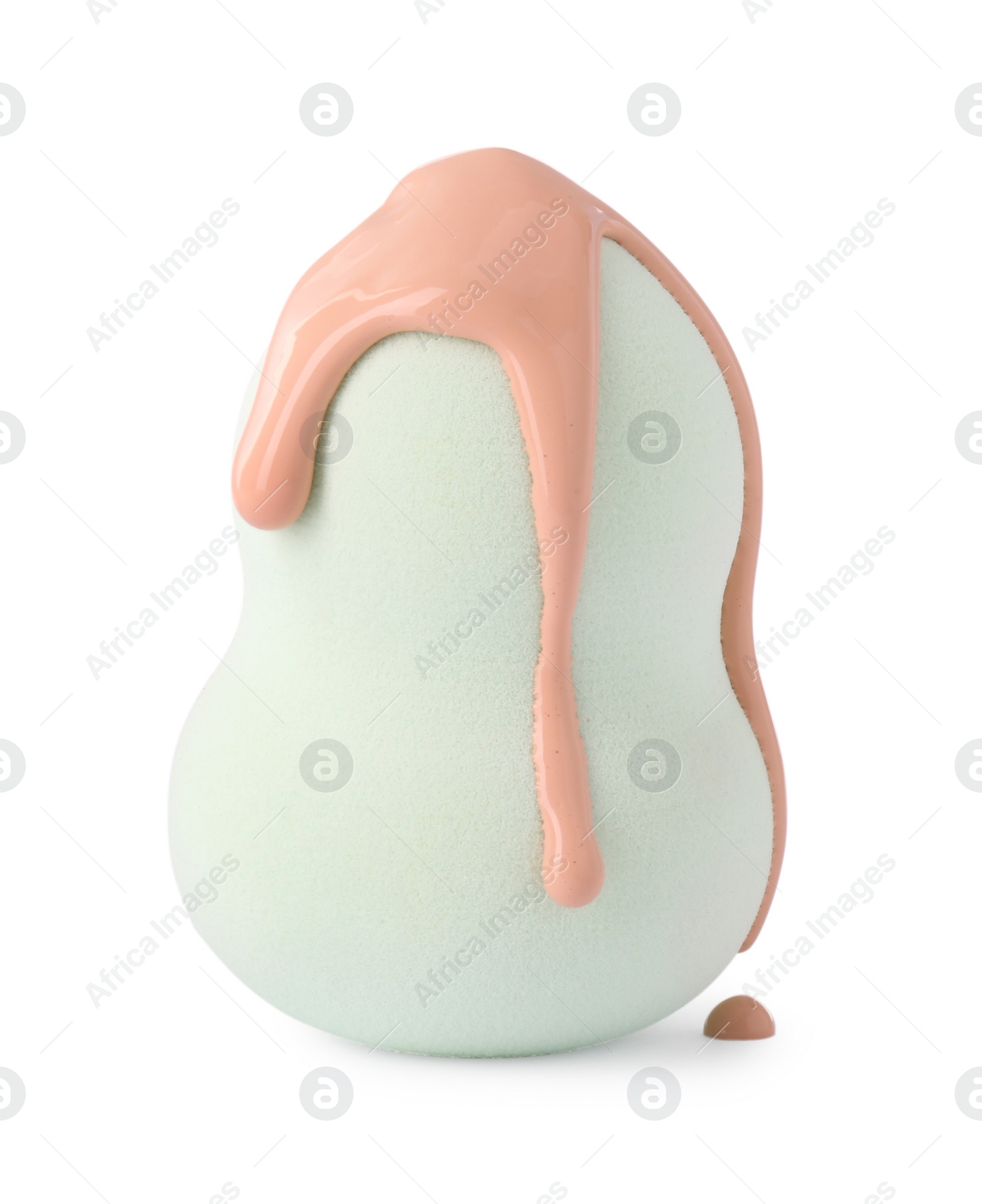 Photo of Makeup sponge with skin foundation isolated on white