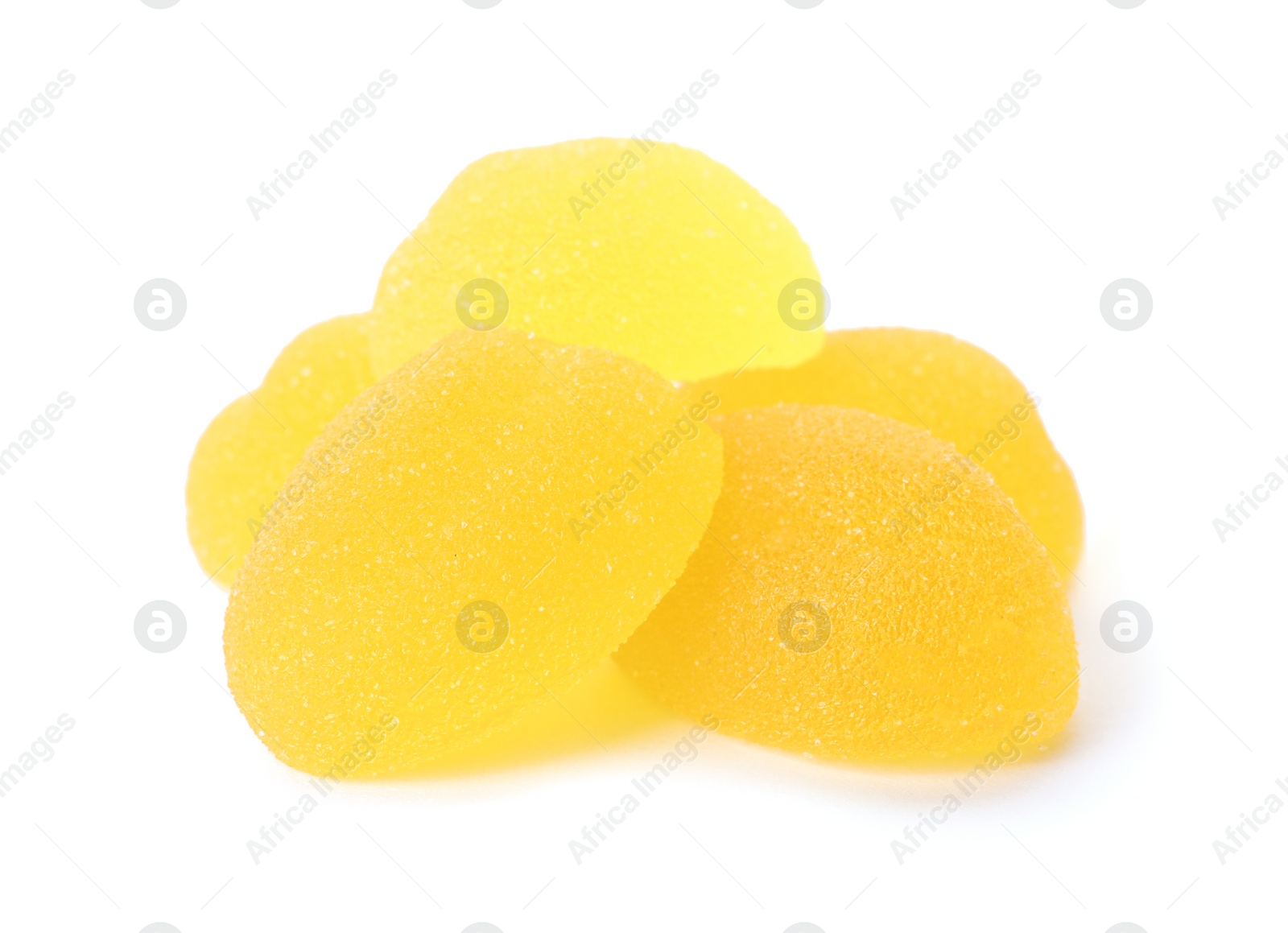 Photo of Pile of delicious jelly candies on white background