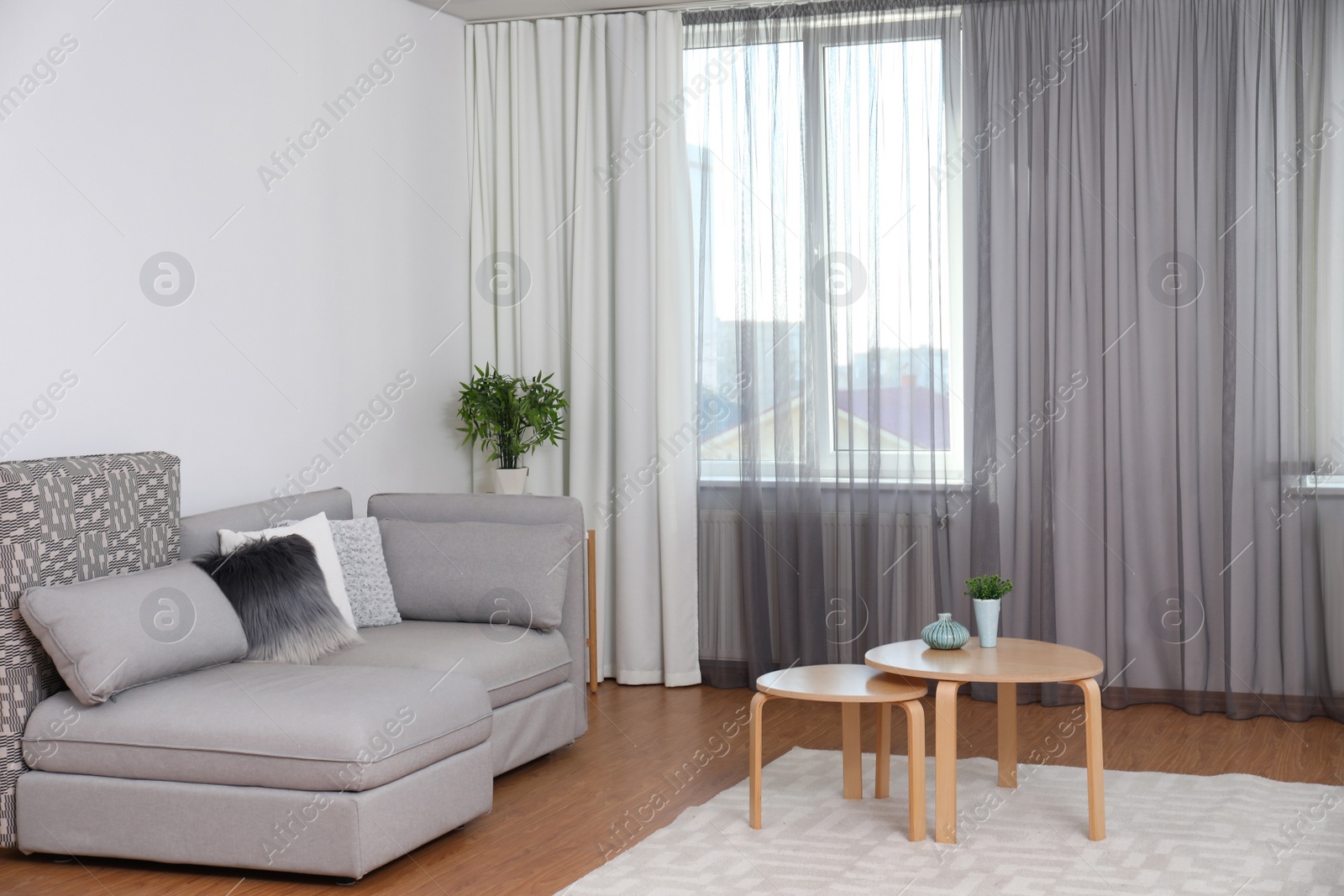 Photo of Window with stylish curtains in living room interior
