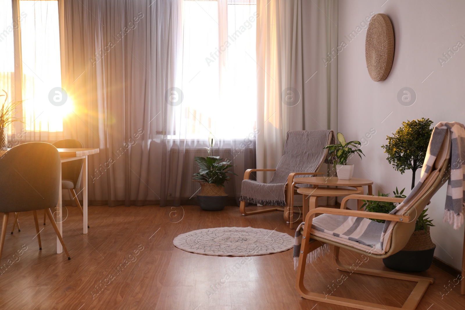 Photo of Windows with stylish curtains in living room interior