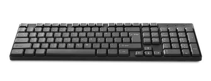 Modern black computer keyboard isolated on white