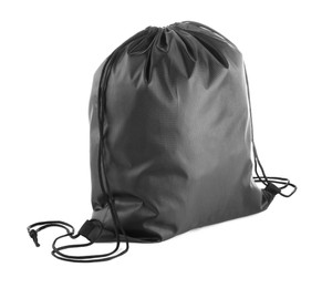 One black drawstring bag isolated on white