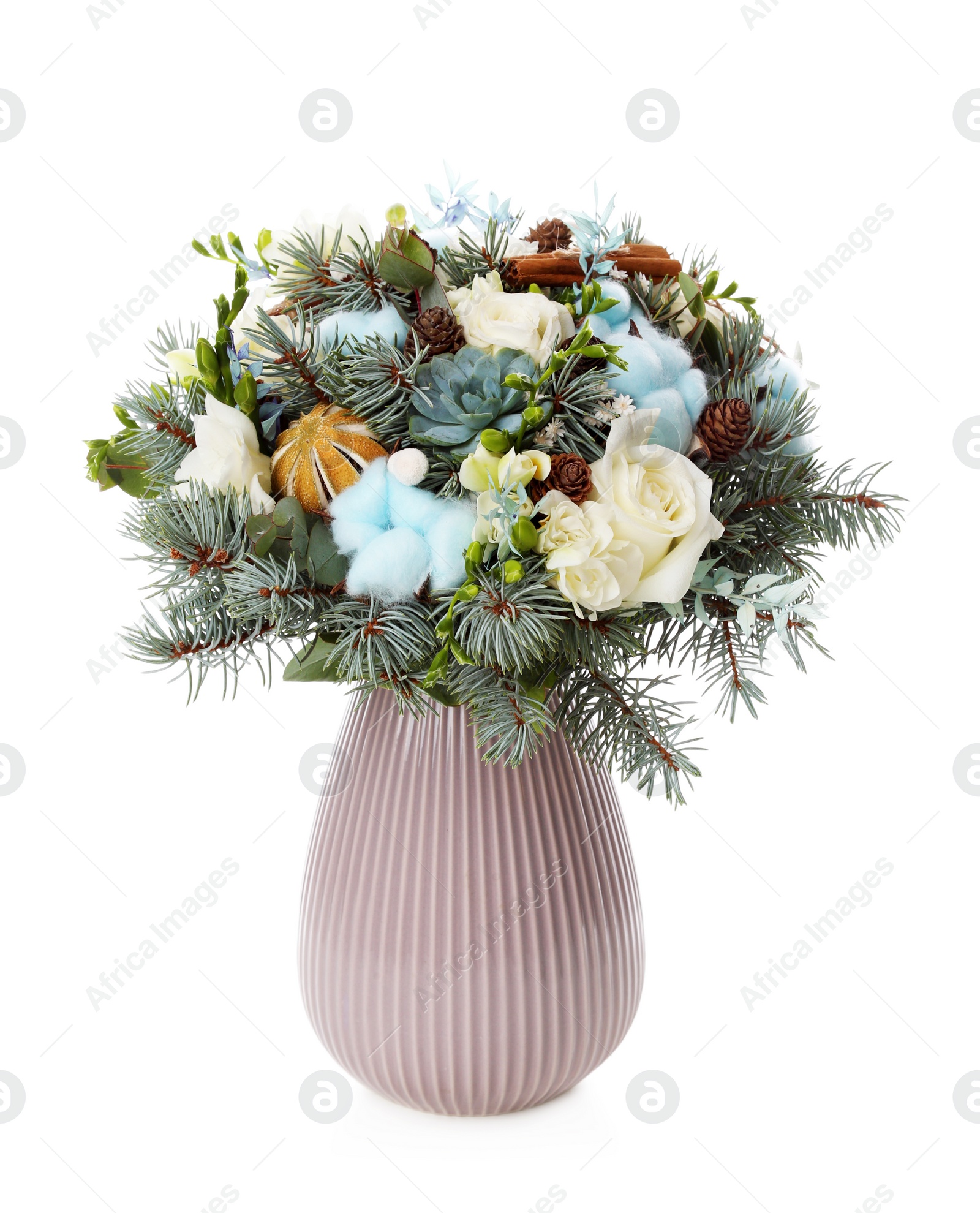 Photo of Beautiful wedding winter bouquet on white background